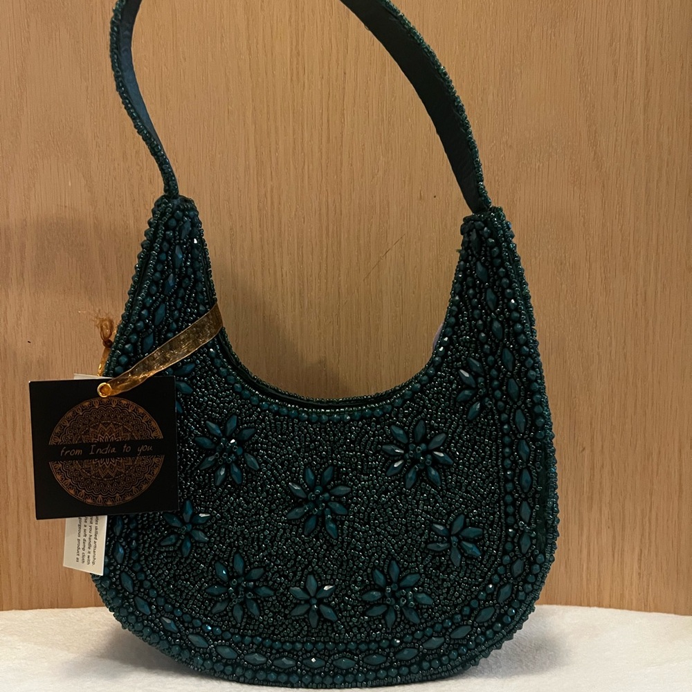 Elegant Beaded Teal Handbag